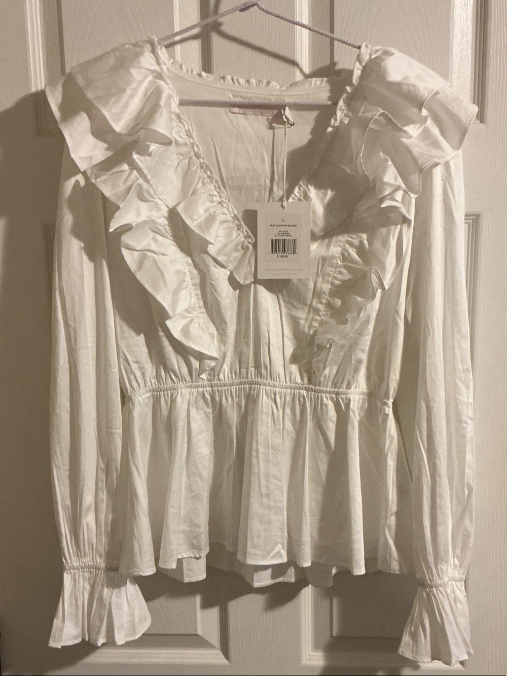 Rachel Parcell White Ruffle Poplin Top